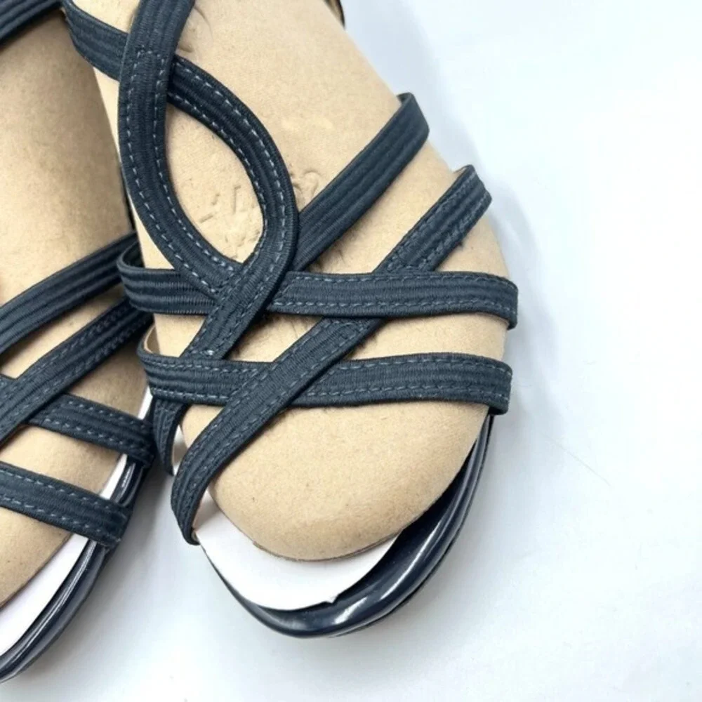 9W 9 WIDE WIDTH Lifestride Womens Yaya Dark Navy Blue‎ Low Wedges Sandals Shoes